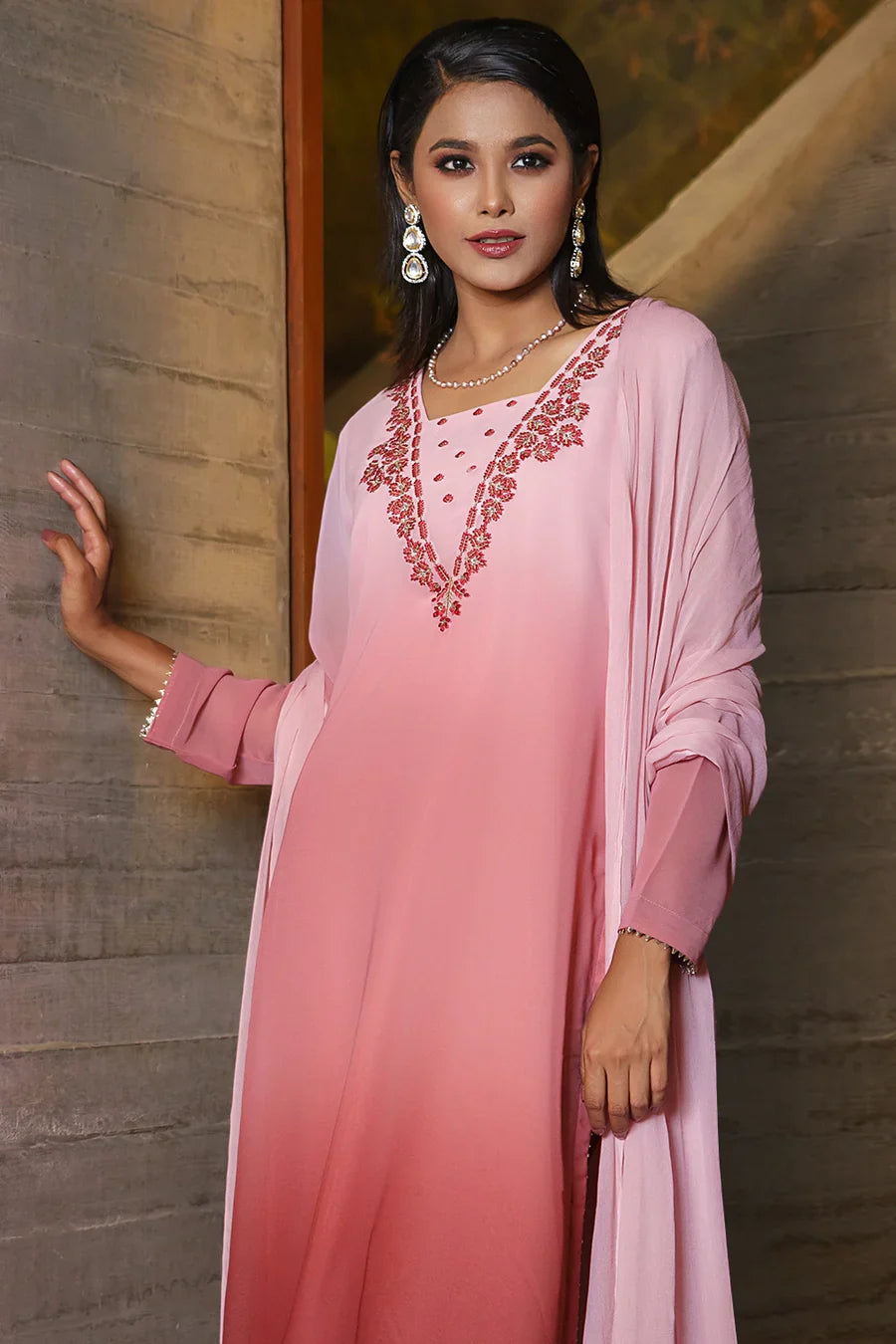 Embroidered Shaded 3 Pcs Set