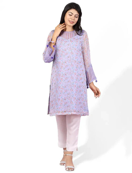 Chiffon Printed Kurti With Transparent Neck