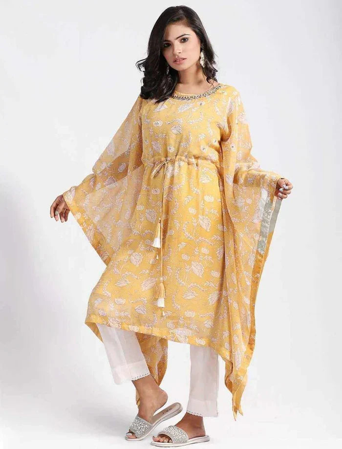 Printed Kaftan with Zardozi Work